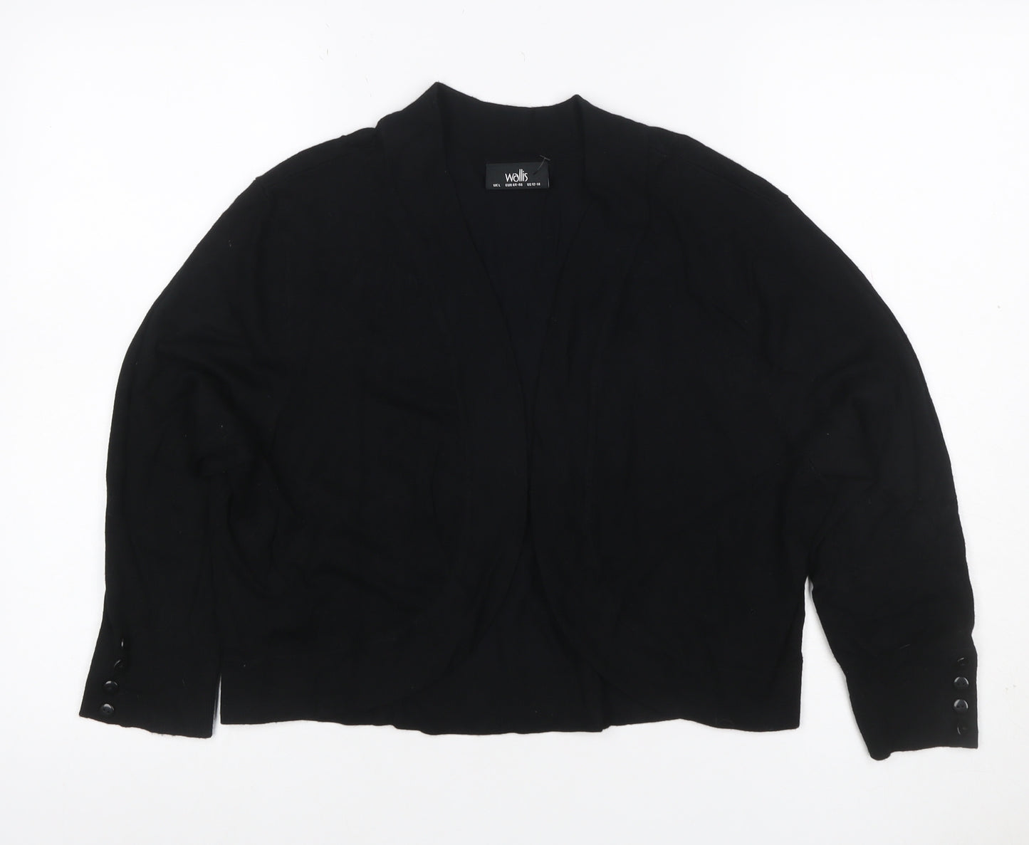 Wallis Women Black L Open V-Neck Knit Cardigan Button Cuffs