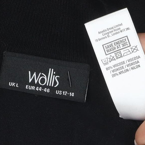 Wallis Women Black L Open V-Neck Knit Cardigan Button Cuffs