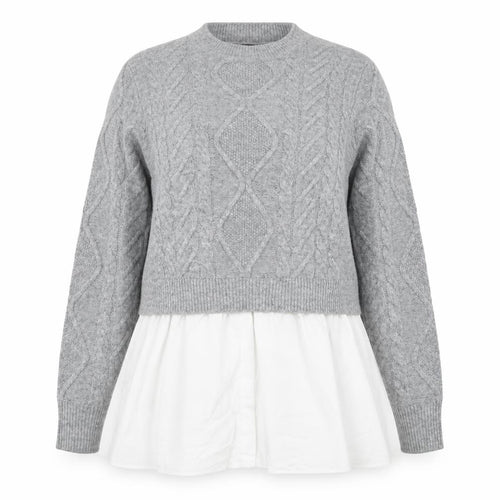 New Look Women Grey White UK 14 Cable Knit Layered Hem Jumper