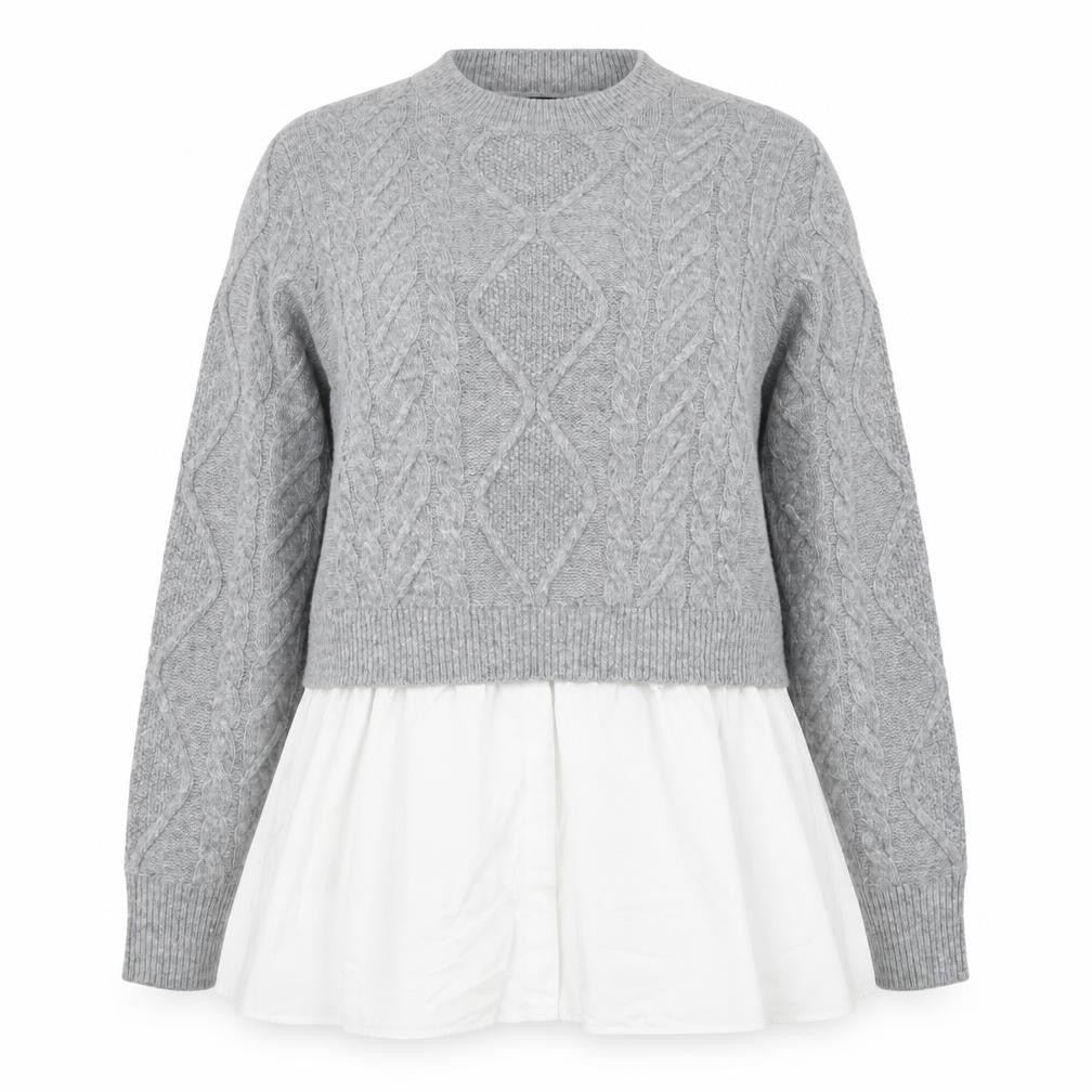 New Look Women Grey White UK 14 Cable Knit Layered Hem Jumper