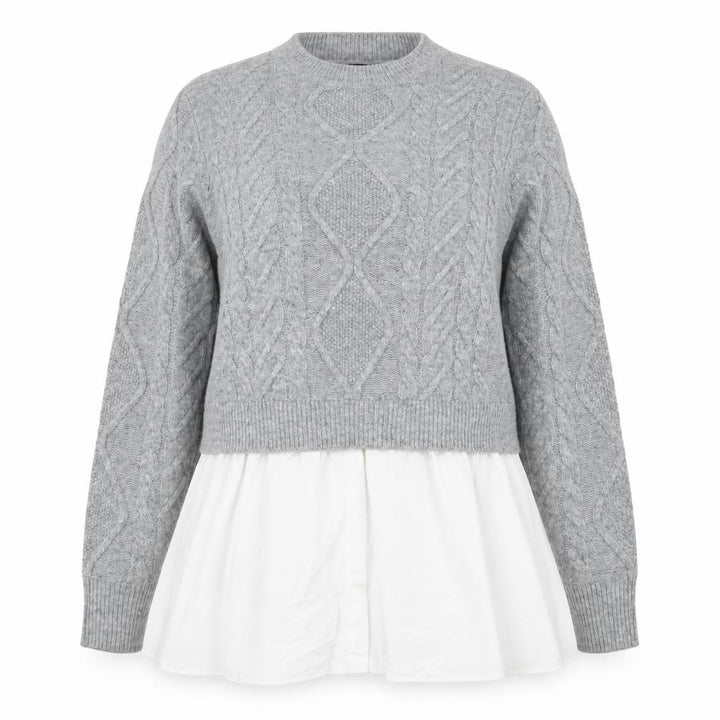 New Look Women Grey White UK 14 Cable Knit Layered Hem Jumper