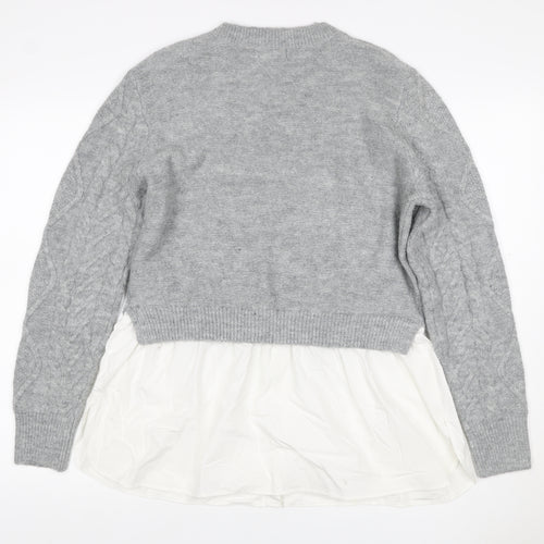 New Look Women Grey White UK 14 Cable Knit Layered Hem Jumper