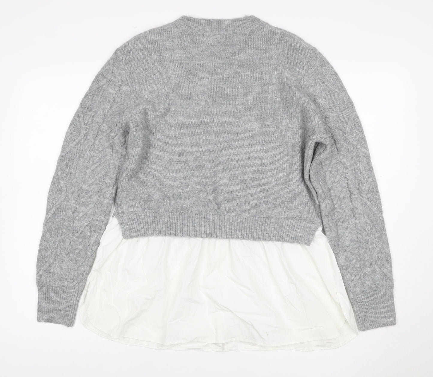New Look Women Grey White UK 14 Cable Knit Layered Hem Jumper