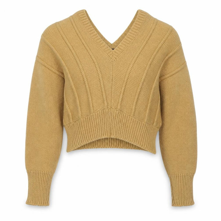 Nasty Gal Women Yellow S Chunky Knit V-Neck Cropped Pullover Jumper