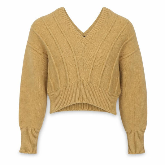 Nasty Gal Women Yellow S Chunky Knit V-Neck Cropped Pullover Jumper