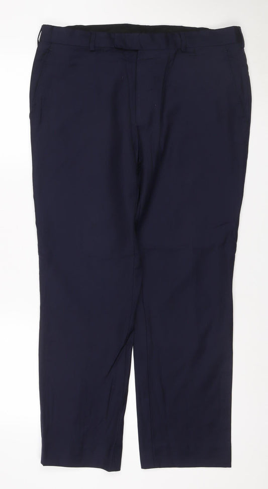 Simon Carter Men’s Navy 36S Wool Straight Dress Trousers