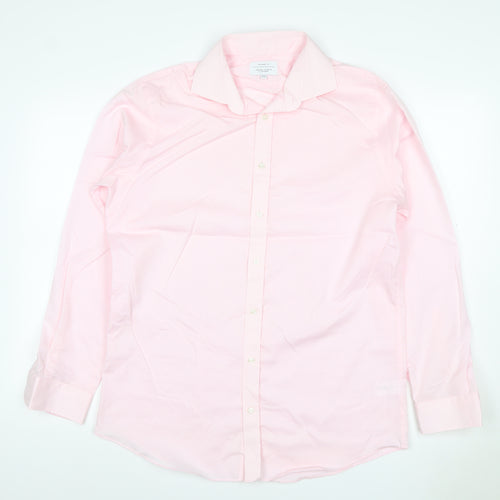 John Lewis Men Pink 16in Tailored Fit Cotton Long Sleeve Formal Shirt