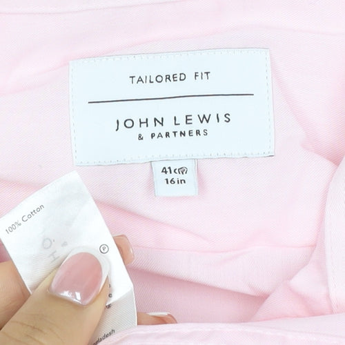 John Lewis Men Pink 16in Tailored Fit Cotton Long Sleeve Formal Shirt