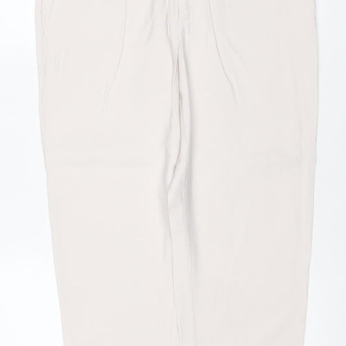 Zara Women Ivory M High Rise Elastic Waist Straight Trousers