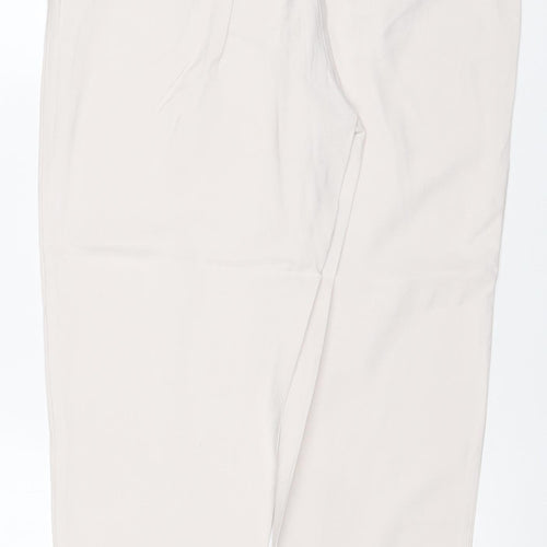 Zara Women Ivory M High Rise Elastic Waist Straight Trousers