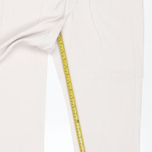 Zara Women Ivory M High Rise Elastic Waist Straight Trousers