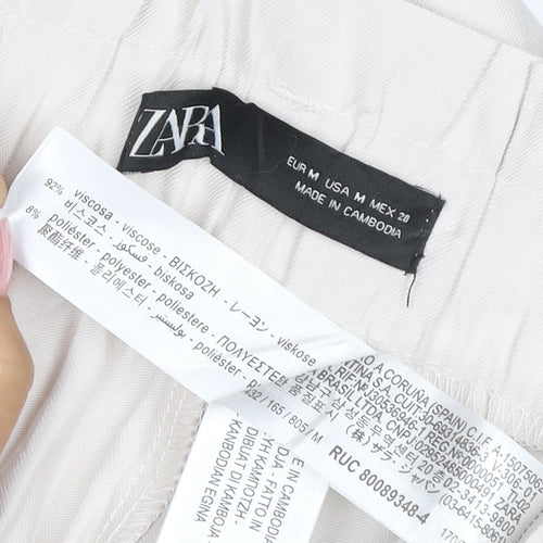 Zara Women Ivory M High Rise Elastic Waist Straight Trousers