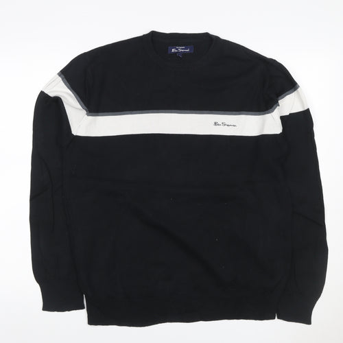 Ben Sherman Men's Black M Cotton Striped Crew Neck Pullover Jumper