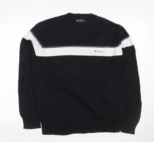 Ben Sherman Men's Black M Cotton Striped Crew Neck Pullover Jumper