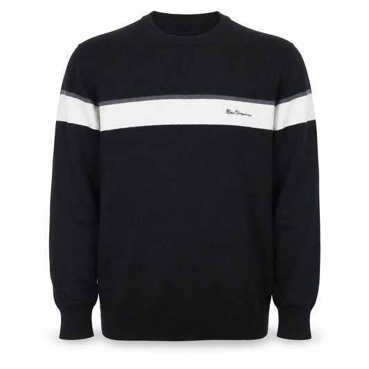 Ben Sherman Men's Black M Cotton Striped Crew Neck Pullover Jumper