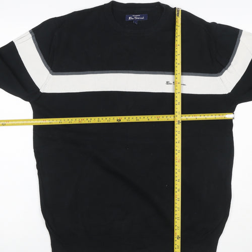 Ben Sherman Men's Black M Cotton Striped Crew Neck Pullover Jumper