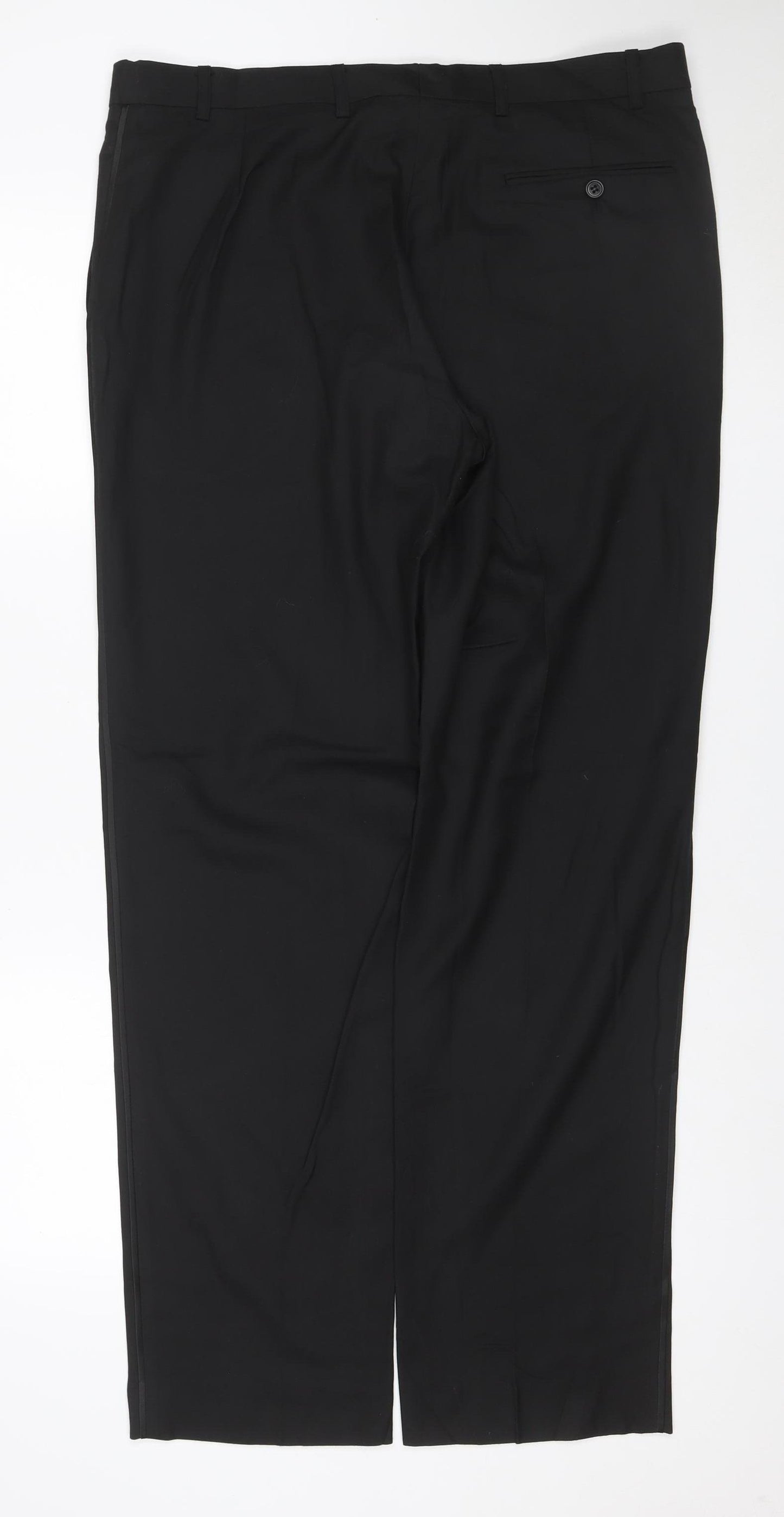 Marks and Spencer Men Black 36 33 Flat Front Straight Dress Trousers