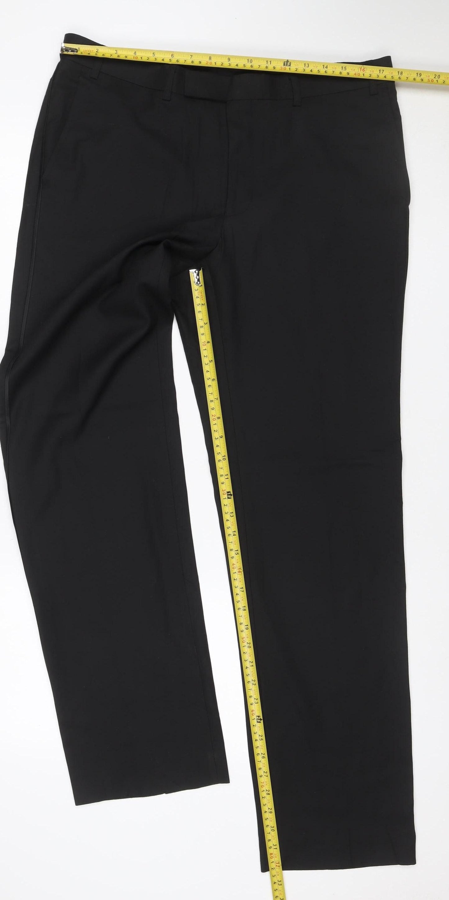 Marks and Spencer Men Black 36 33 Flat Front Straight Dress Trousers