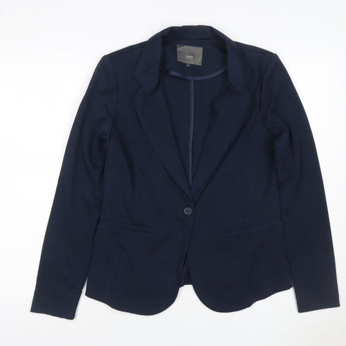 ICHI Women Blue L Single-Breasted Stretch Blazer Business Jacket