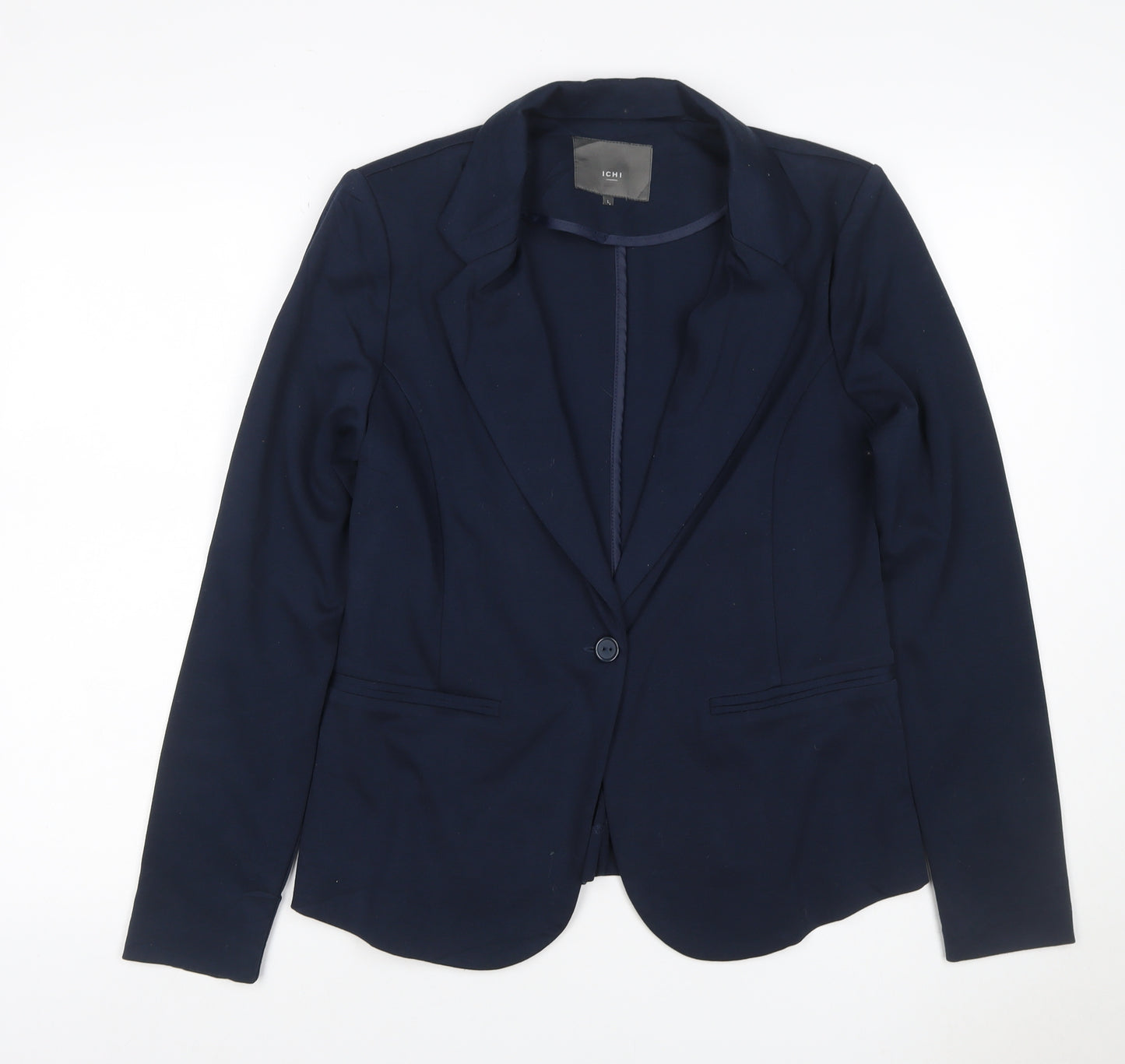 ICHI Women Blue L Single-Breasted Stretch Blazer Business Jacket