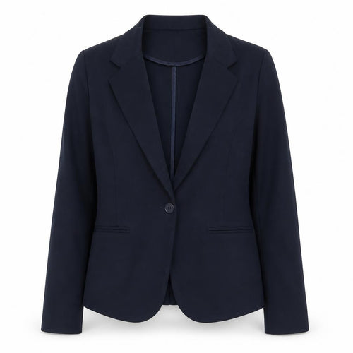 ICHI Women Blue L Single-Breasted Stretch Blazer Business Jacket