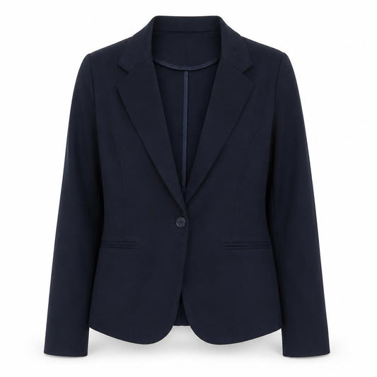 ICHI Women Blue L Single-Breasted Stretch Blazer Business Jacket