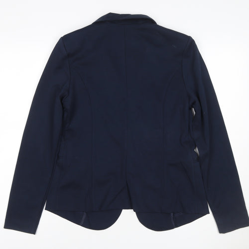 ICHI Women Blue L Single-Breasted Stretch Blazer Business Jacket