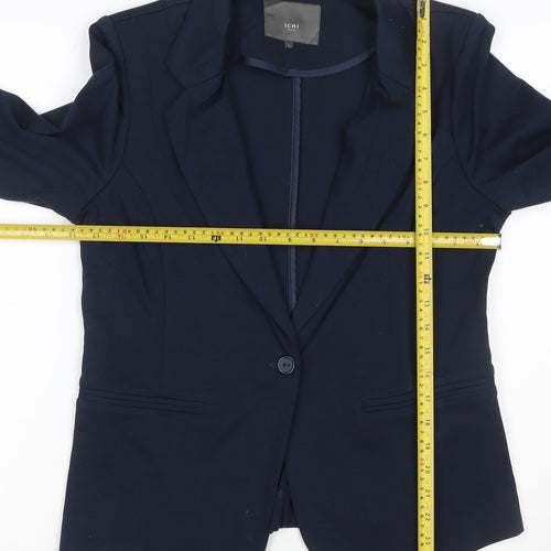 ICHI Women Blue L Single-Breasted Stretch Blazer Business Jacket