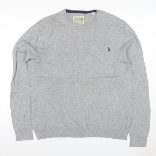 Jack Wills Men's Grey S Cotton Cashmere Crew Neck Logo Jumper