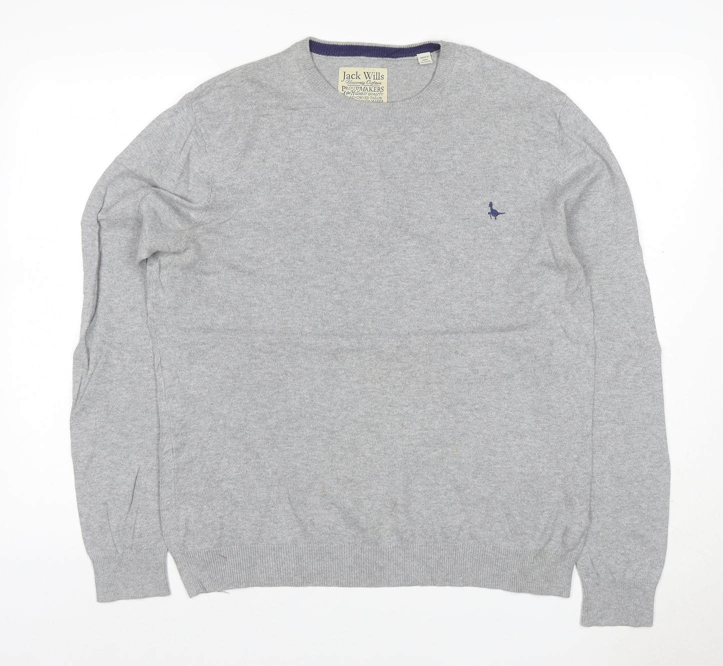 Jack Wills Men's Grey S Cotton Cashmere Crew Neck Logo Jumper