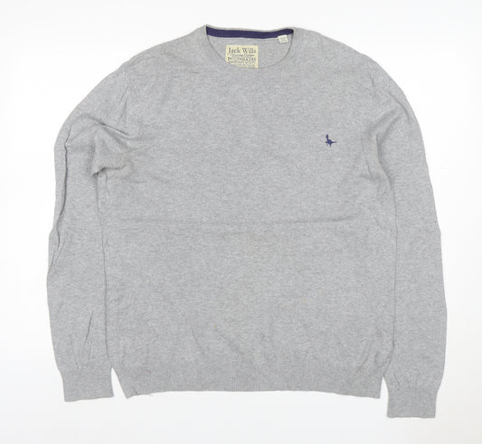 Jack Wills Men's Grey S Cotton Cashmere Crew Neck Logo Jumper