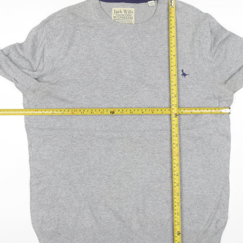 Jack Wills Men's Grey S Cotton Cashmere Crew Neck Logo Jumper