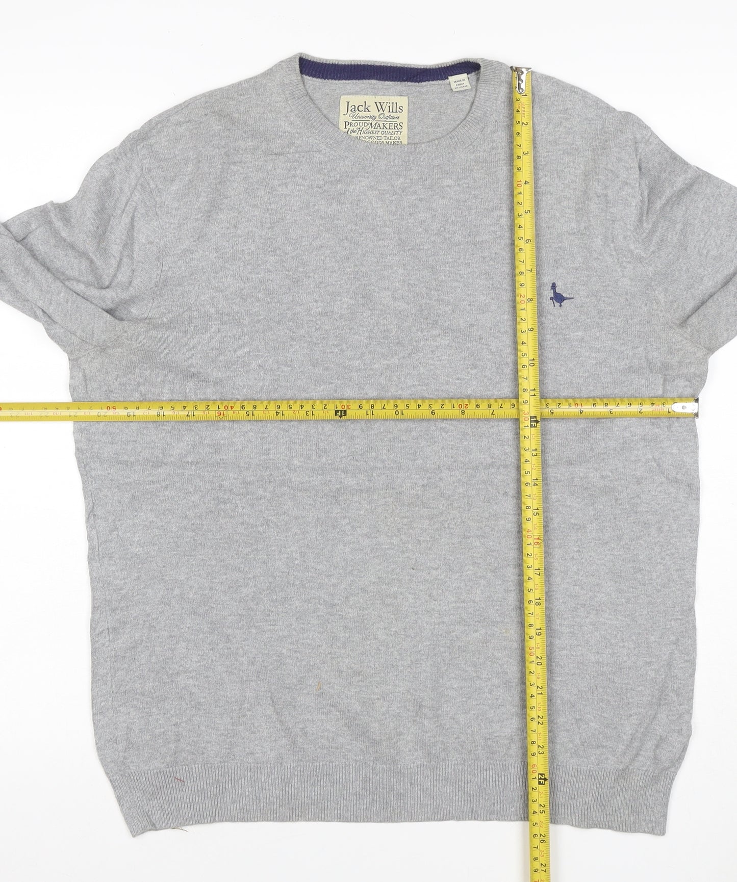 Jack Wills Men's Grey S Cotton Cashmere Crew Neck Logo Jumper