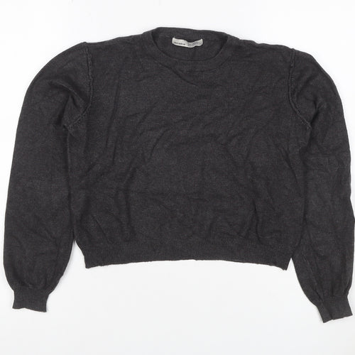 Pull&Bear Women’s Grey Size S Puff Sleeve Crew Neck Knit Jumper