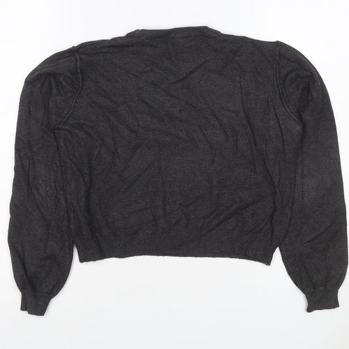 Pull&Bear Women’s Grey Size S Puff Sleeve Crew Neck Knit Jumper