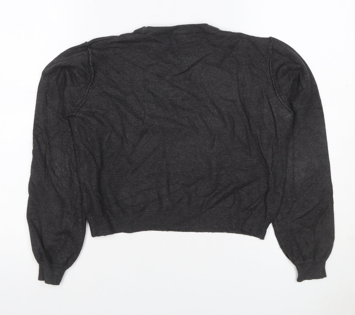 Pull&Bear Women’s Grey Size S Puff Sleeve Crew Neck Knit Jumper