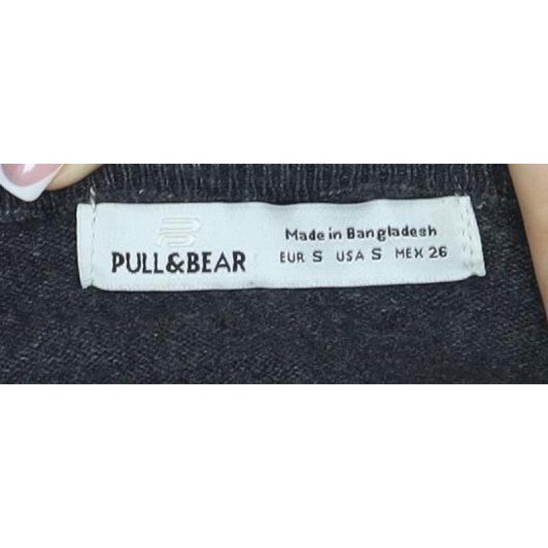 Pull&Bear Women’s Grey Size S Puff Sleeve Crew Neck Knit Jumper