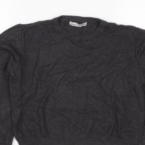Pull&Bear Women’s Grey Size S Puff Sleeve Crew Neck Knit Jumper