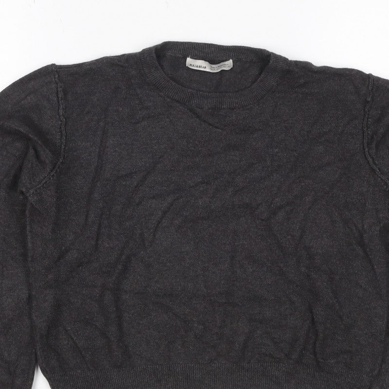 Pull&Bear Women’s Grey Size S Puff Sleeve Crew Neck Knit Jumper