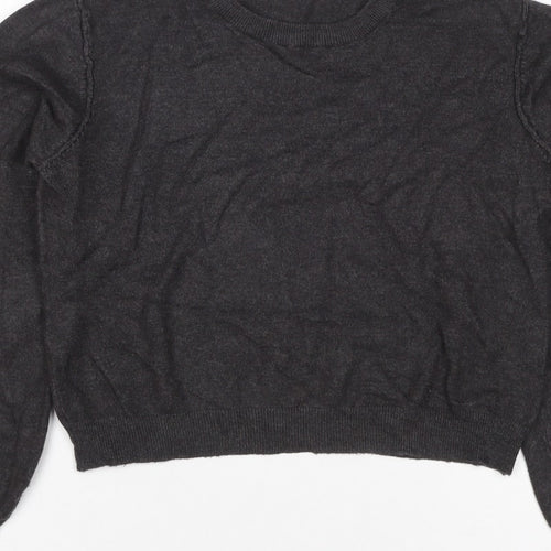 Pull&Bear Women’s Grey Size S Puff Sleeve Crew Neck Knit Jumper