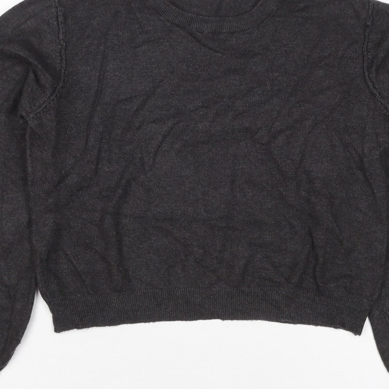 Pull&Bear Women’s Grey Size S Puff Sleeve Crew Neck Knit Jumper