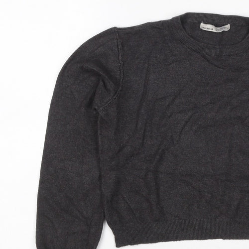 Pull&Bear Women’s Grey Size S Puff Sleeve Crew Neck Knit Jumper