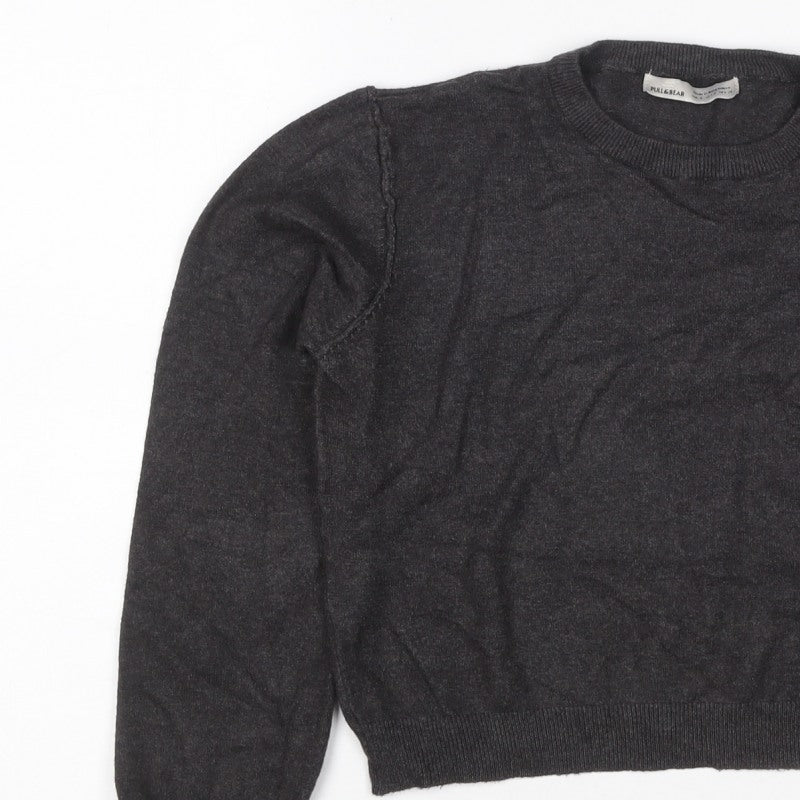 Pull&Bear Women’s Grey Size S Puff Sleeve Crew Neck Knit Jumper