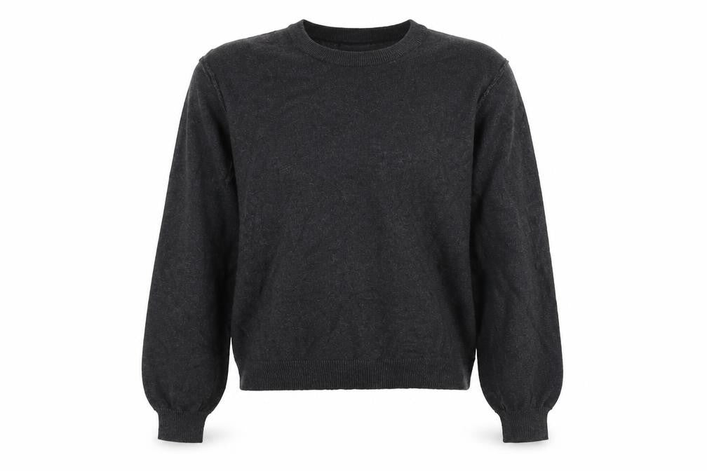 Pull&Bear Women’s Grey Size S Puff Sleeve Crew Neck Knit Jumper