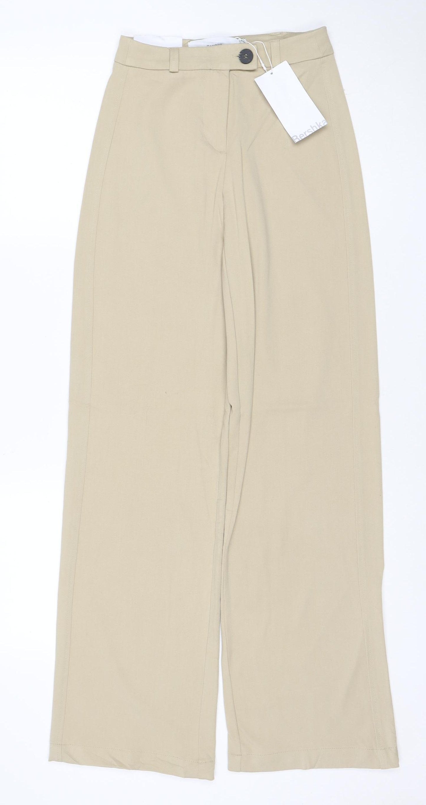Bershka Women’s Beige UK 4 Wide Leg Tailored Dress Trousers