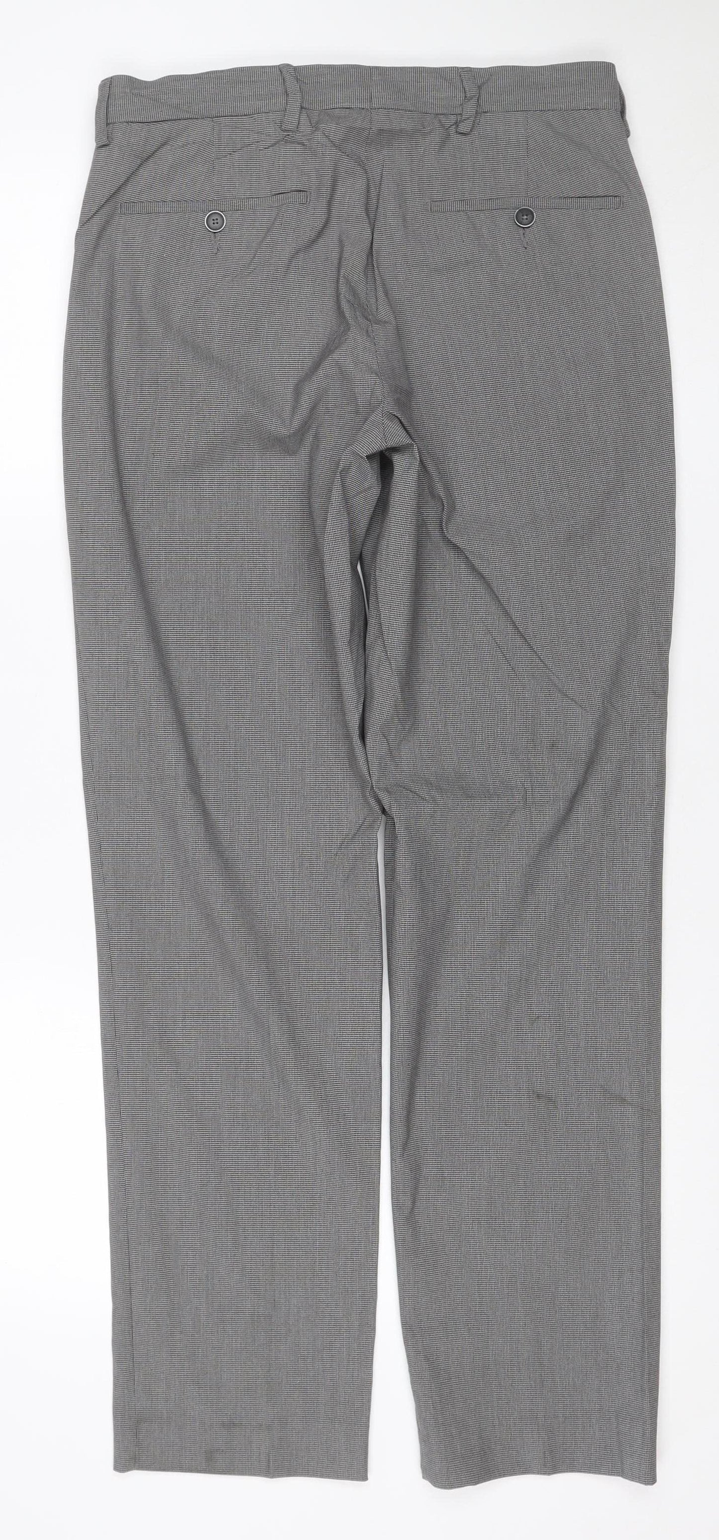 Marks and Spencer Men Grey 30R Regular Fit Check Dress Trousers