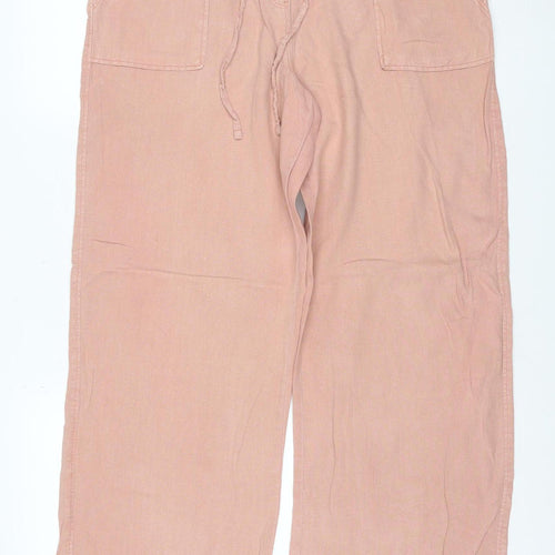 Marks & Spencer Women's Pink UK 14 Drawstring Wide-Leg Trousers