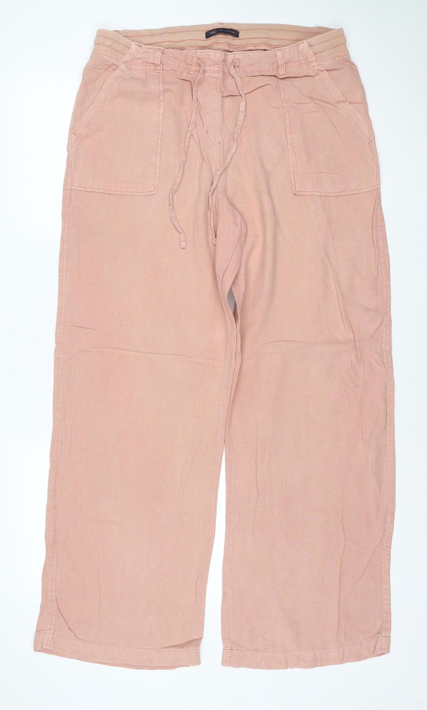 Marks & Spencer Women's Pink UK 14 Drawstring Wide-Leg Trousers
