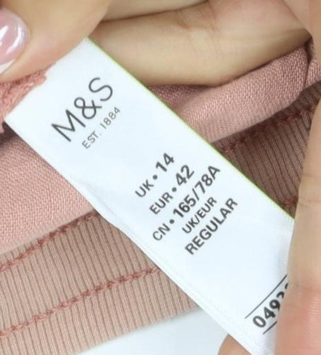 Marks & Spencer Women's Pink UK 14 Drawstring Wide-Leg Trousers