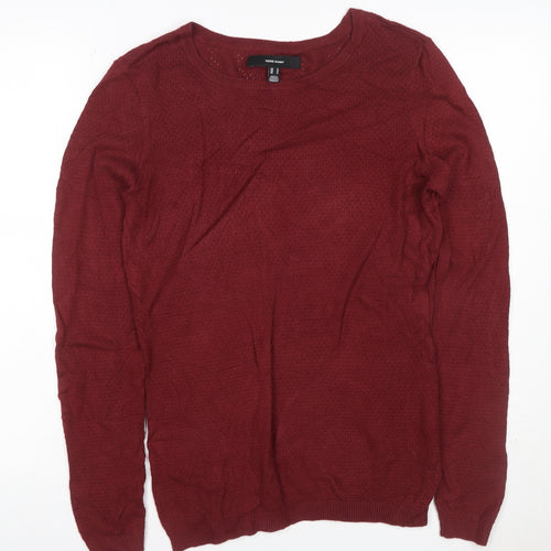 Vero Moda Women’s Red M Open Knit Crew Neck Long Sleeve Jumper